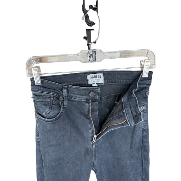 AGOLDE Black Distressed Skinny Jeans Women’s 27 High Rise Raw Hem Cotton Spandex - Picture 4 of 10